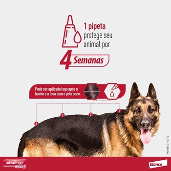 Advantage Max3 proteção spot-on contra carrapatos e pulgas 1 ml para Cães de 4 a 10kg