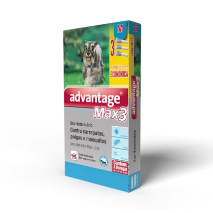 Advantage Max3 proteção spot-on contra carrapatos e pulgas 1 ml para Cães de 4 a 10kg