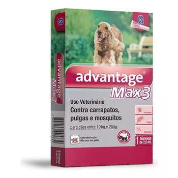 Advantage Max3 proteção spot-on contra carrapatos e pulgas 2,5ml para Cães de 10 a 25kg