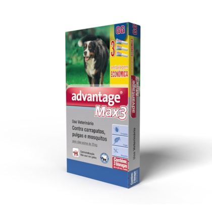 Advantage Max3 proteção spot-on contra carrapatos e pulgas 4 ml para Cães Acima de 25kg