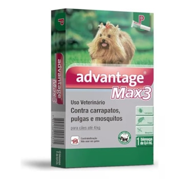 Advantage Max3 proteção spotOn contra carrapatos e pulgas  0,4ml para Cães Até 4kg