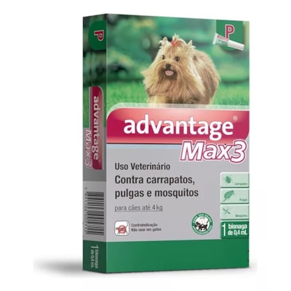 Advantage Max3 proteção spotOn contra carrapatos e pulgas  0,4ml para Cães Até 4kg