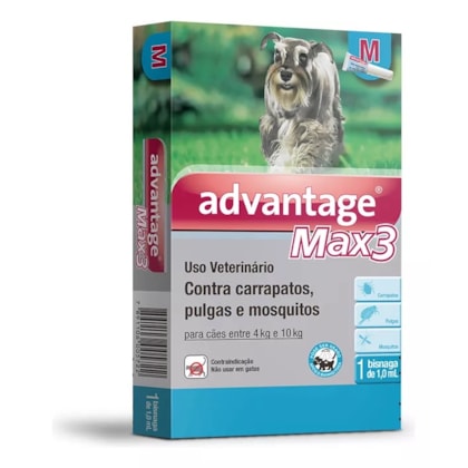 Advantage Max3 proteção SpotOn contra carrapatos e pulgas 1 ml para Cães de 4 a 10kg