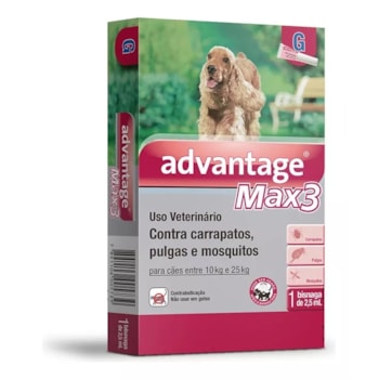 Advantage Max3 proteção SpotOn contra carrapatos e pulgas 2,5ml para Cães de 10 a 25kg