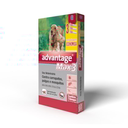 Advantage Max3 proteção SpotOn contra carrapatos e pulgas 2,5ml para Cães de 10 a 25kg