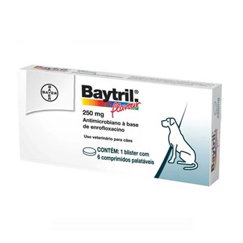 Antibiótico Bayer Baytril Flavour Enrofloxacino 250mg 06 Comprimidos