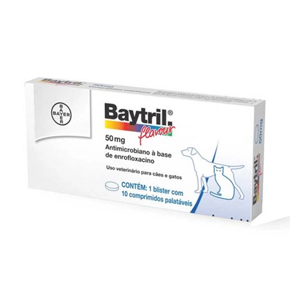 Antibiótico Bayer Baytril Flavour Enrofloxacino 50mg 10 Comprimidos