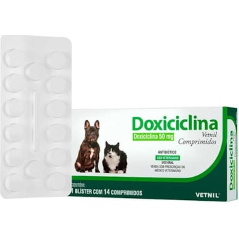 Antibiótico Vetnil Doxiciclina 50 mg para Cães e Gatos com 14 Comprimidos