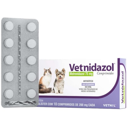 Antibiótico Vetnil Vetnidazol 75mg para Cães e Gatos