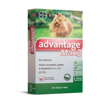 Antipulgas e Carrapatos Bayer Advantage MAX3 0,4ml para Cães Até 4kg - 03 Bisnagas