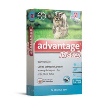 Antipulgas e Carrapatos Bayer Advantage MAX3 - 1 ml para Cães de 4 a 10kg