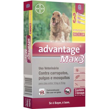 Antipulgas e Carrapatos Bayer Advantage MAX3 2,5ml para Cães de 10 a 25kg