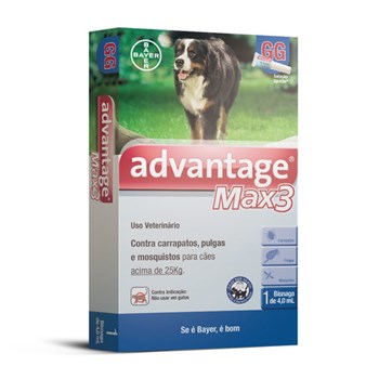 Antipulgas e Carrapatos Bayer Advantage MAX3 4 ml para Cães Acima de 25kg - 03 Bisnagas