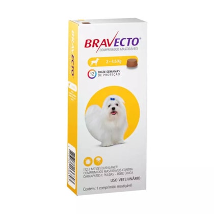 Antipulgas e Carrapatos MSD Bravecto para Cães de 2 a 4,5 kg - 112,5mg