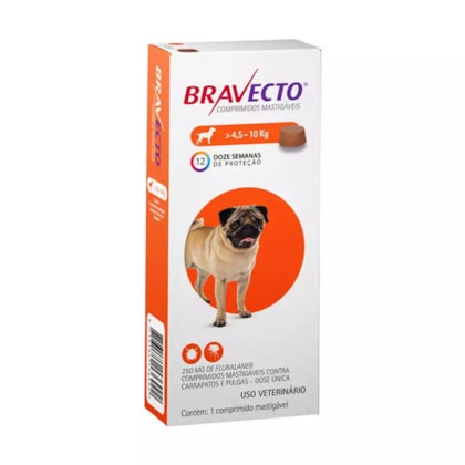 Antipulgas e Carrapatos MSD Bravecto para Cães de 4,5 a 10 kg - 250mg