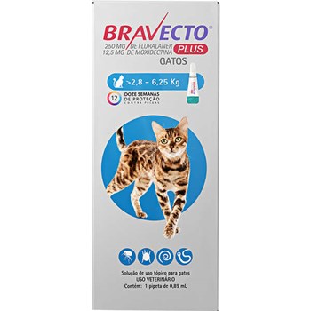 Antipulgas e Carrapatos MSD Bravecto Plus para Gatos de 2,8 a 6,25 kg