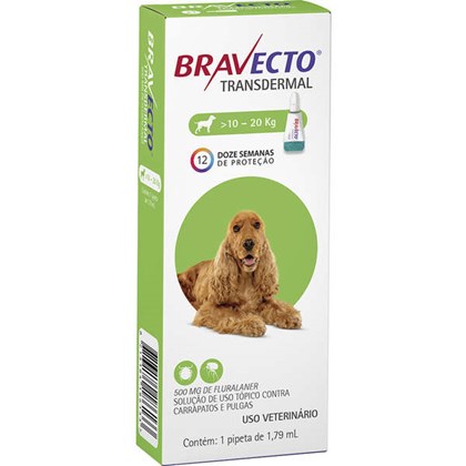 Antipulgas e Carrapatos MSD Bravecto Transdermal para Cães de 10 a 20kg - 500mg