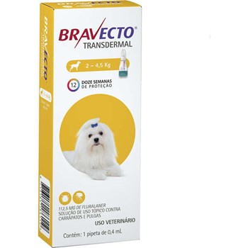 Antipulgas e Carrapatos MSD Bravecto Transdermal para Cães de 2 a 4,5kg - 112,5mg