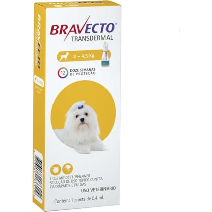 Antipulgas e Carrapatos MSD Bravecto Transdermal para Cães de 2 a 4,5kg - 112,5mg