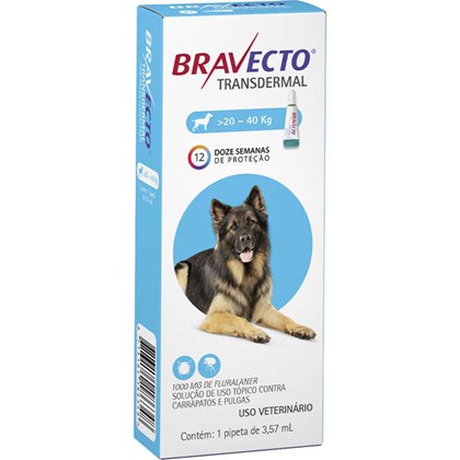 Antipulgas e Carrapatos MSD Bravecto Transdermal para Cães de 20 a 40kg - 1.000mg