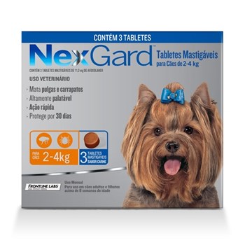 Antipulgas e Carrapatos NexGard 11,3mg para Cães 2 a 4 kg - 03 Tabletes