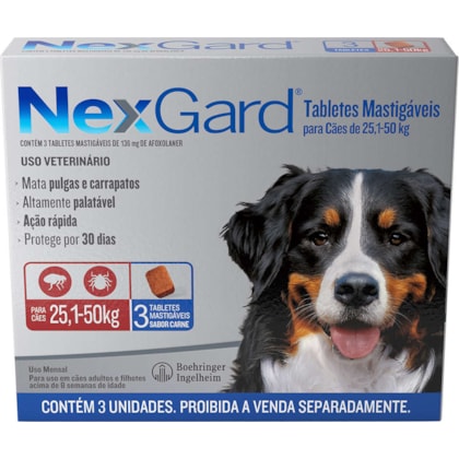 Antipulgas e Carrapatos NexGard 136mg para Cães 25,1 a 50 kg - 03 Tabletes