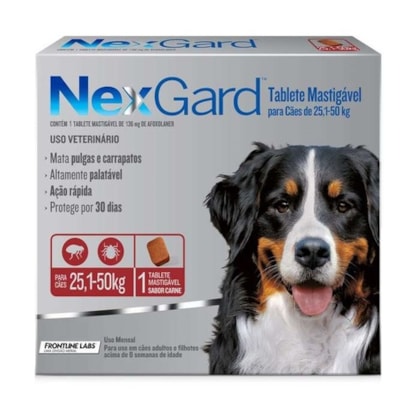 Antipulgas e Carrapatos NexGard 136mg para Cães 25,1 a 50 kg