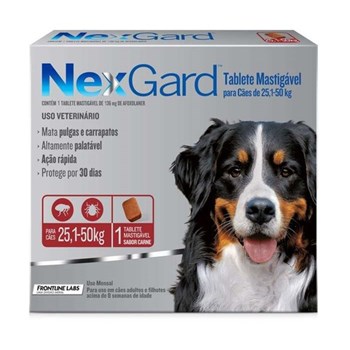 Antipulgas e Carrapatos NexGard 136mg para Cães 25,1 a 50kg - 01 Tablete