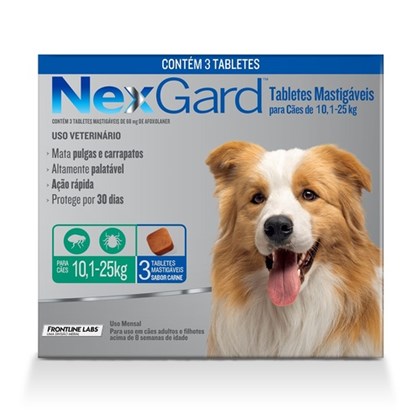 Antipulgas e Carrapatos NexGard 68mg para Cães 10,1 a 25 kg - 03 Tabletes