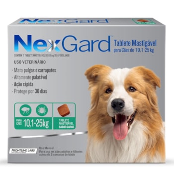 Antipulgas e Carrapatos NexGard 68mg para Cães 10,1 a 25 kg - 03 Tabletes