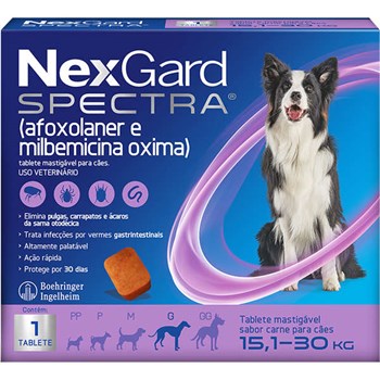 Antipulgas e Carrapatos NexGard Spectra para Cães de 15,1 a 30Kg - 01 Tablete