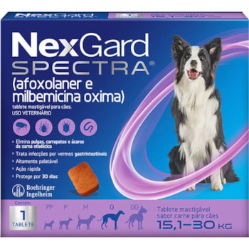 Antipulgas e Carrapatos NexGard Spectra para Cães de 15,1 a 30Kg