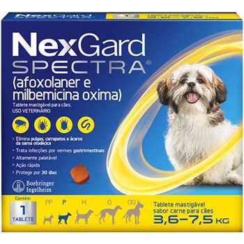 Antipulgas e Carrapatos NexGard Spectra para Cães de 3,6 a 7,5Kg - 01 Tablete