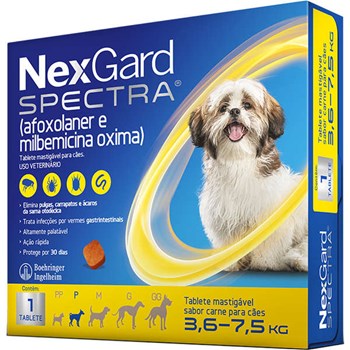 Antipulgas e Carrapatos NexGard Spectra para Cães de 3,6 a 7,5Kg - 01 Tablete