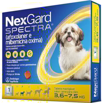 Antipulgas e Carrapatos NexGard Spectra para Cães de 3,6 a 7,5Kg Antipulgas e Carrapatos NexGard Spectra para Cães de 3,6 a 7,5Kg
