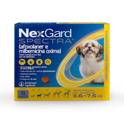 Antipulgas e Carrapatos NexGard Spectra para Cães de 3,6 a 7,5Kg