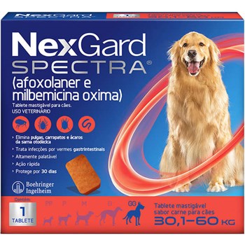 Antipulgas e Carrapatos NexGard Spectra para Cães de 30,1 a 60Kg - 01 Tablete