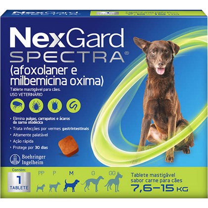 Antipulgas e Carrapatos NexGard Spectra para Cães de 7,6 a 15Kg - 01 Tablete