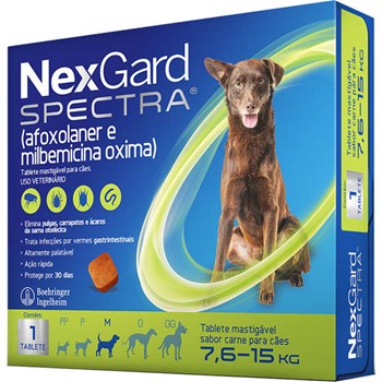 Antipulgas e Carrapatos NexGard Spectra para Cães de 7,6 a 15Kg - 01 Tablete