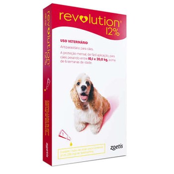 Antipulgas e Carrapatos Zoetis Revolution 12% 120mg para Cães de 10 a 20 Kg  - 03 Pipetas de 1,0 mL