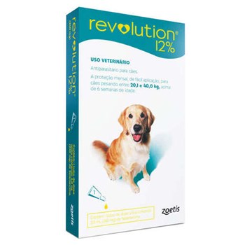 Antipulgas e Carrapatos Zoetis Revolution 12% 240mg para Cães de 20 a 40 kg - 03 Pipetas de 2,0 mL