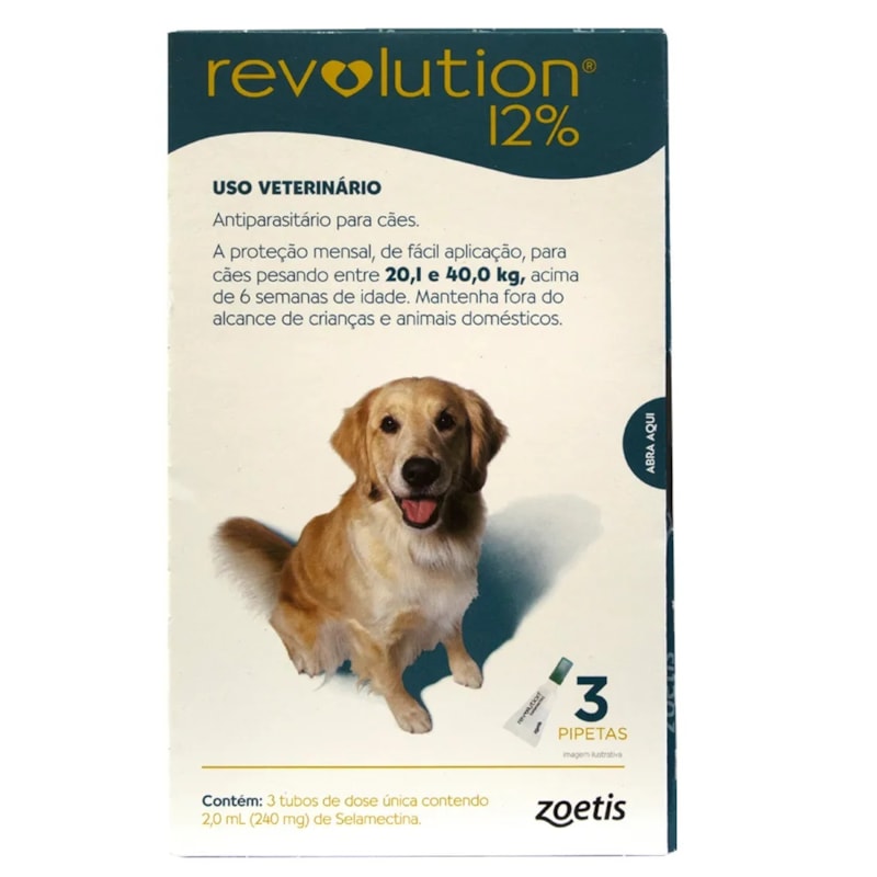 Antipulgas e Carrapatos Zoetis Revolution 12% 240mg para Cães de 20 a ...