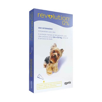 Antipulgas e Carrapatos Zoetis Revolution 12% 30mg para Cães de 2,5 a 5 kg - 03 Pipetas de 0,25 mL