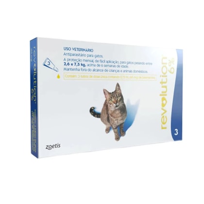 Antipulgas e Carrapatos Zoetis Revolution 6% 45mg para Gatos de 2,5 a 7,5 kg