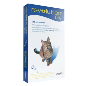 Antipulgas e Carrapatos Zoetis Revolution 6% 46mg para Gatos de 2,5 a 7,5 kg