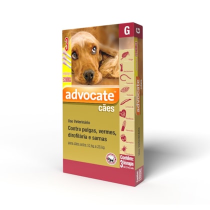 Antipulgas e vermicida Advocate para cães de 10 a 25kg 2,5ml