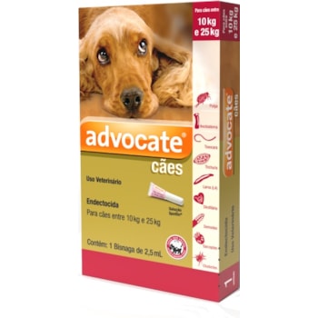 Antipulgas e vermicida Advocate para cães de 10 a 25kg 2,5ml