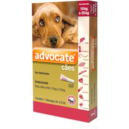 Antipulgas e vermicida Advocate para cães de 10 a 25kg 2,5ml