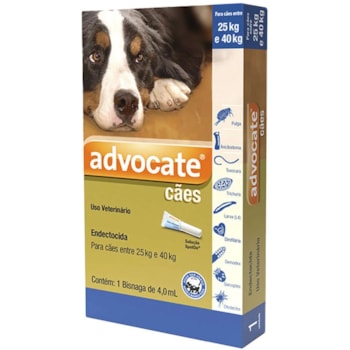 Antipulgas e vermicida Advocate para cães de 25 a 40kg  - 4 ml