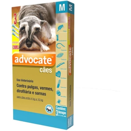 Antipulgas e vermicida Advocate para cães de 4 a 10kg - 1,0ml